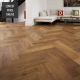 Sawbury Engineered Natural Oak Brushed and Matt Lacquered 80mm x 18/3mm Parquet Wood Flooring | Parquet Herringbone Flooring