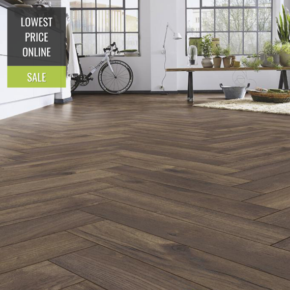 Valore 8mm Coffee Oak Parquet Laminate Flooring | Parquet Herringbone Flooring