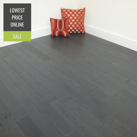 Milano Solid Black Oak Brushed & Lacquered 83mm x 18mm Wood Flooring | Solid Wood Flooring