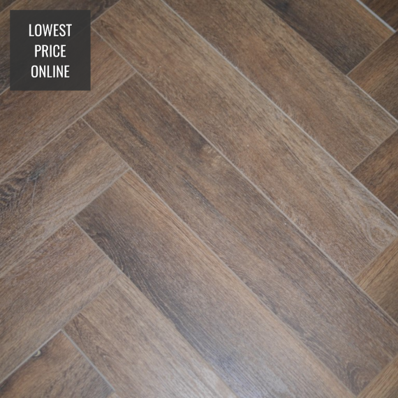 Hillingdon Luxury Vinyl Chestnut Brown 126mm x 6/0.5mm Herringbone LVT Flooring | Parquet Herringbone Flooring