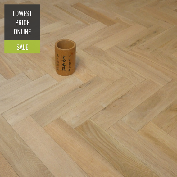Sawbury Engineered Natural Oak Unfinished 90mm x 15/3mm Parquet Wood Flooring | Parquet Herringbone Flooring